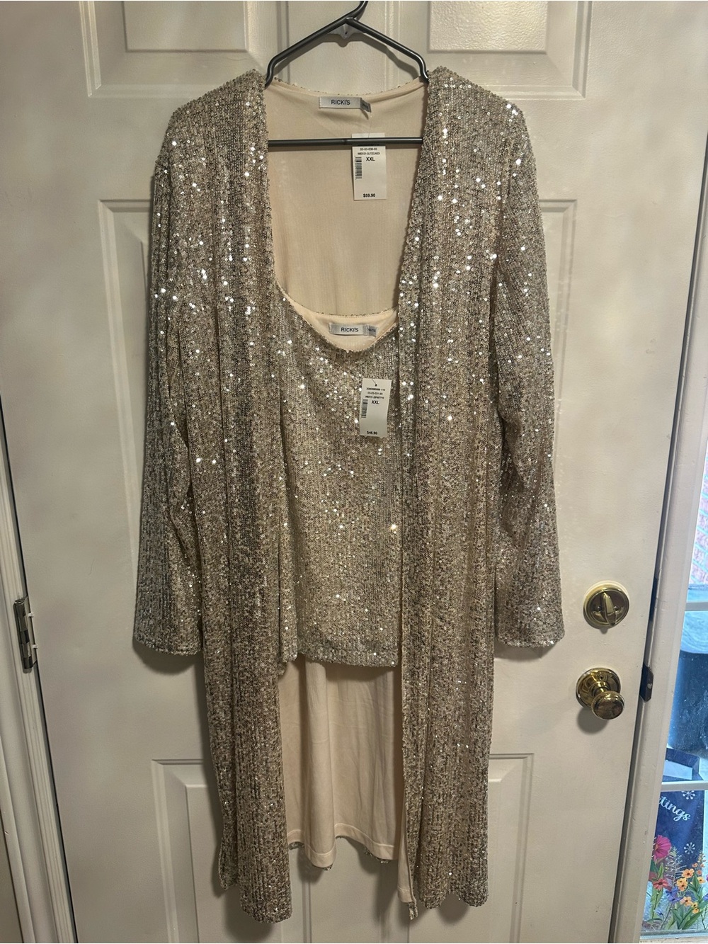 Ricki's Champagne Sequin Long Cardigan with Matching Tank